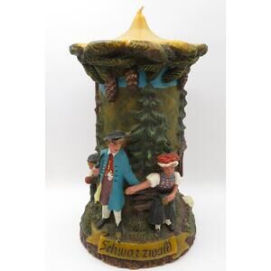 Vintage Handbemalt German Schwarzwald Carved Candle 9" Tall Black Forest Scene